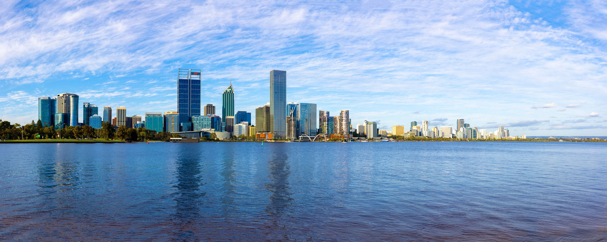 Perth city skyline seen across the Swan River from South Perth